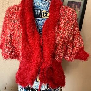 Lily Vibrant Red and Multicolor Knit Sweater